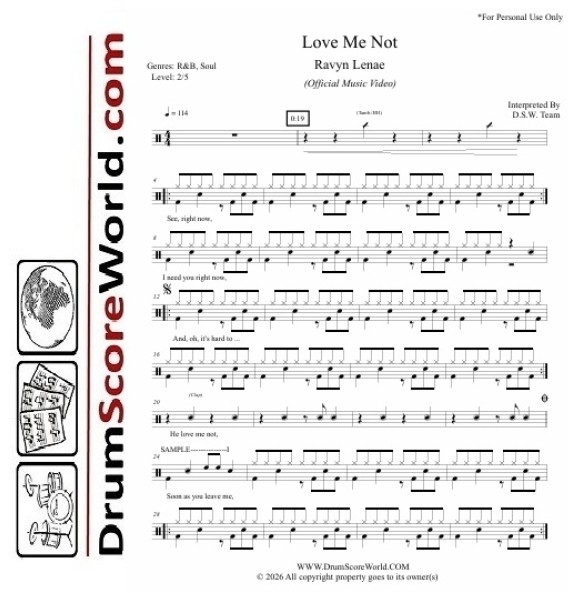 Ravyn Lenae - Love Me Not | Drum Sheet 